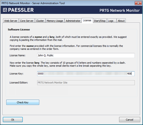PRTG Server Administrator License Tab PRTG Server Administrator License Tab
