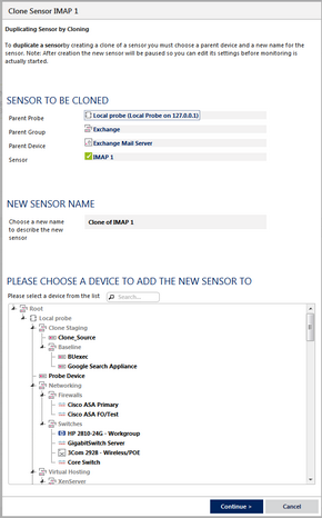 Clone Dialog for a Sensor Clone Dialog for a Sensor