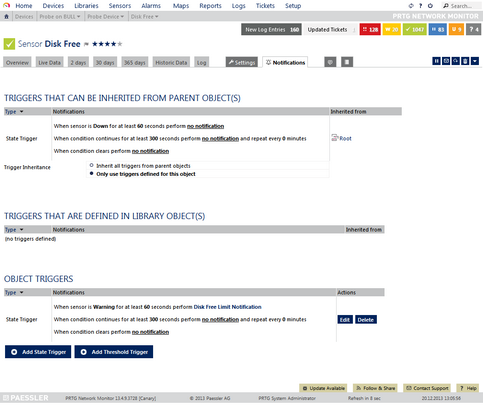 Setting a Trigger for Disk Free Limit Notification Setting a Trigger for Disk Free Limit Notification