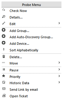 Probe Context Menu Probe Context Menu